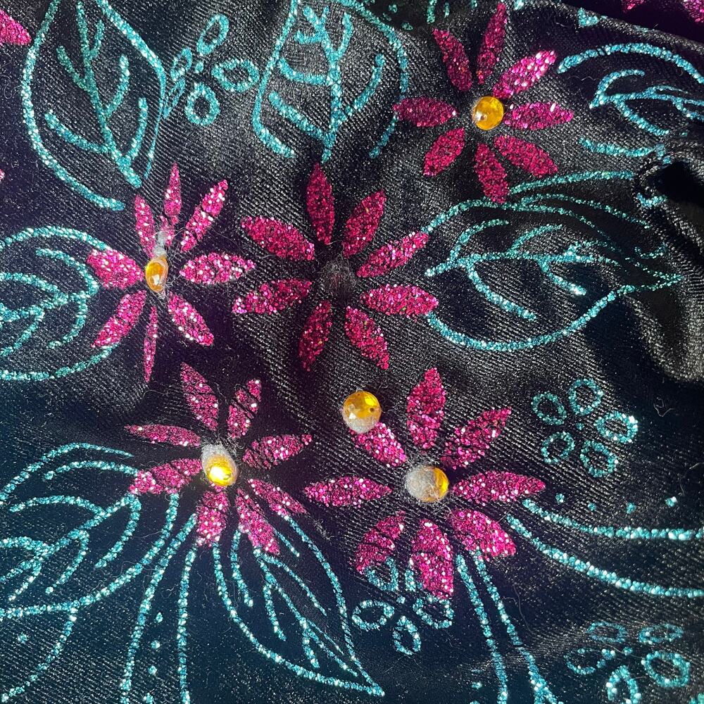 Vintage 90s Black Velour Floral Glitter Maxi Skirt Rhinestone Whimsigoth Fairy - Picture 6 of 7